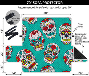 Teal Sugar Skull Pattern Print Sofa Protector