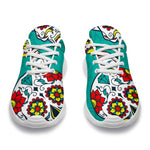 Teal Sugar Skull Pattern Print Sport Shoes GearFrost