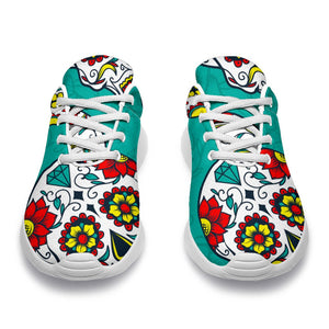 Teal Sugar Skull Pattern Print Sport Shoes GearFrost