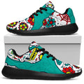Teal Sugar Skull Pattern Print Walking Shoes