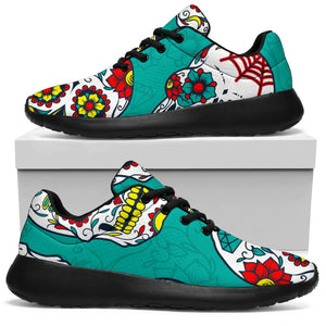 Teal Sugar Skull Pattern Print Sport Shoes GearFrost