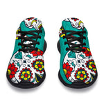 Teal Sugar Skull Pattern Print Sport Shoes GearFrost