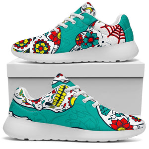 Teal Sugar Skull Pattern Print Sport Shoes GearFrost