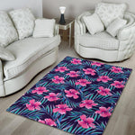 Teal Tropical Hibiscus Pattern Print Area Rug GearFrost