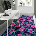 Teal Tropical Hibiscus Pattern Print Area Rug GearFrost
