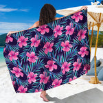 Teal Tropical Hibiscus Pattern Print Beach Sarong Wrap