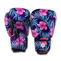 Teal Tropical Hibiscus Pattern Print Boxing Gloves