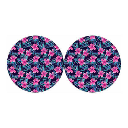 Teal Tropical Hibiscus Pattern Print Car Coasters