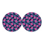 Teal Tropical Hibiscus Pattern Print Car Coasters