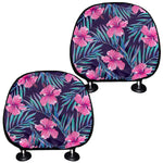 Teal Tropical Hibiscus Pattern Print Car Headrest Covers