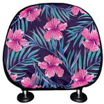Teal Tropical Hibiscus Pattern Print Car Headrest Covers