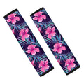 Teal Tropical Hibiscus Pattern Print Car Seat Belt Covers