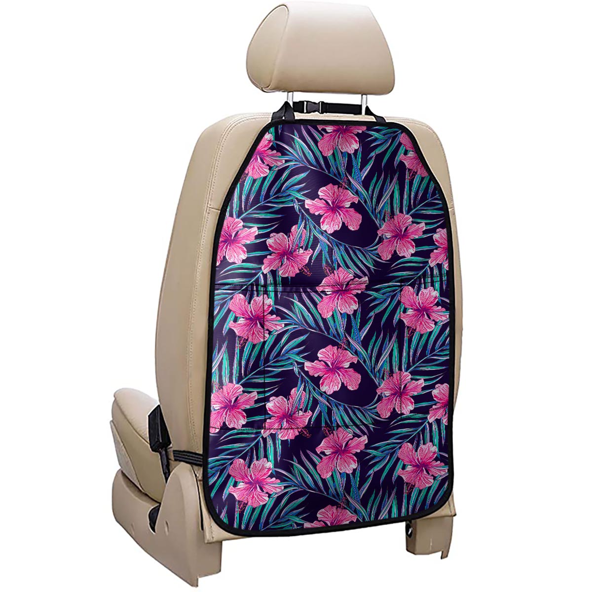 Teal Tropical Hibiscus Pattern Print Car Seat Organizers