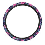 Teal Tropical Hibiscus Pattern Print Car Steering Wheel Cover