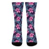 Teal Tropical Hibiscus Pattern Print Crew Socks