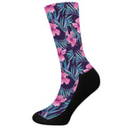 Teal Tropical Hibiscus Pattern Print Crew Socks