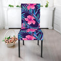 Teal Tropical Hibiscus Pattern Print Dining Chair Slipcover