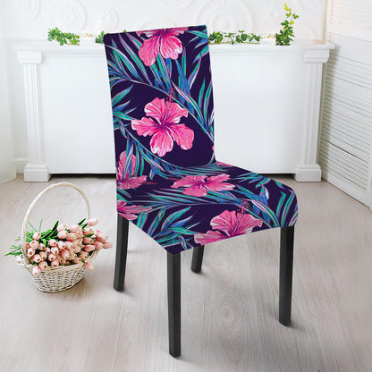 Teal Tropical Hibiscus Pattern Print Dining Chair Slipcover