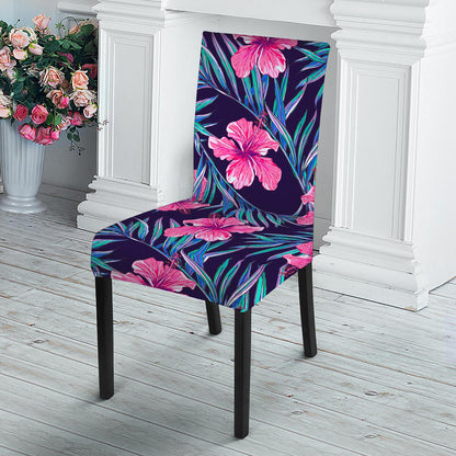 Teal Tropical Hibiscus Pattern Print Dining Chair Slipcover