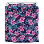 Teal Tropical Hibiscus Pattern Print Duvet Cover Bedding Set