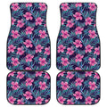 Teal Tropical Hibiscus Pattern Print Front and Back Car Floor Mats