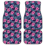 Teal Tropical Hibiscus Pattern Print Front and Back Car Floor Mats