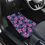 Teal Tropical Hibiscus Pattern Print Front and Back Car Floor Mats