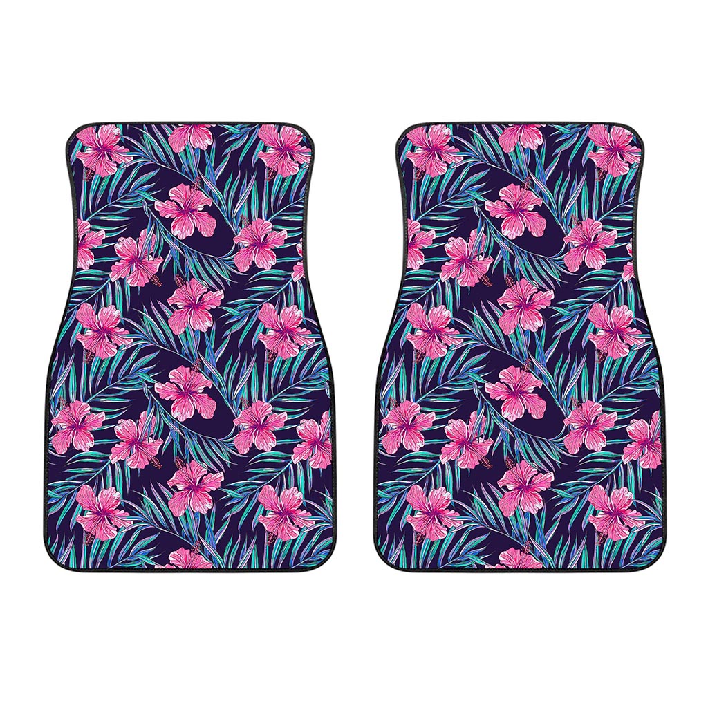 Teal Tropical Hibiscus Pattern Print Front Car Floor Mats