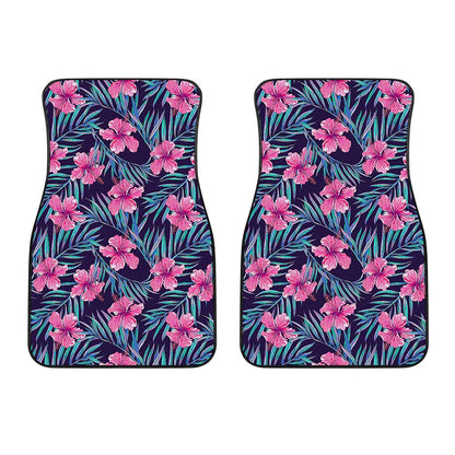 Teal Tropical Hibiscus Pattern Print Front Car Floor Mats