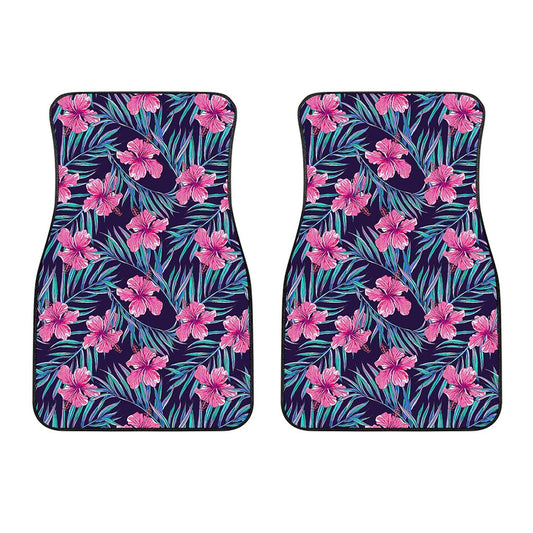Teal Tropical Hibiscus Pattern Print Front Car Floor Mats