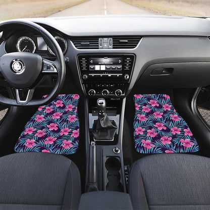 Teal Tropical Hibiscus Pattern Print Front Car Floor Mats
