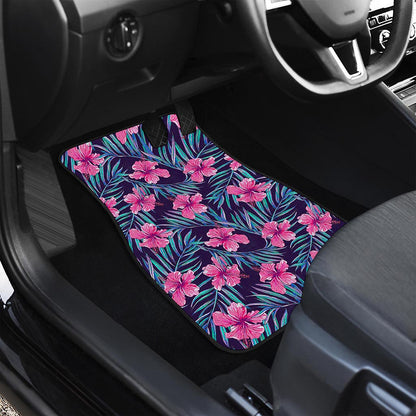 Teal Tropical Hibiscus Pattern Print Front Car Floor Mats