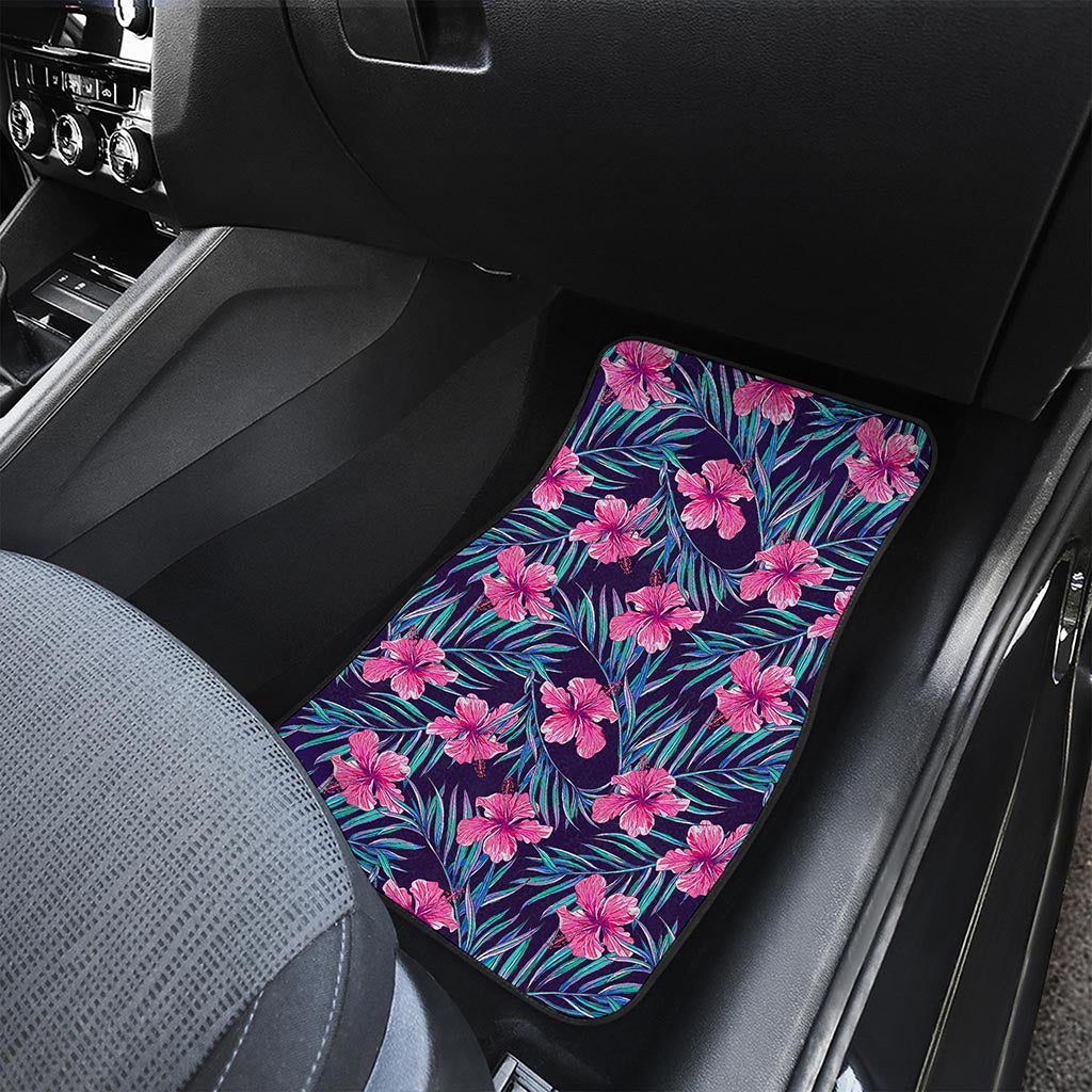 Teal Tropical Hibiscus Pattern Print Front Car Floor Mats