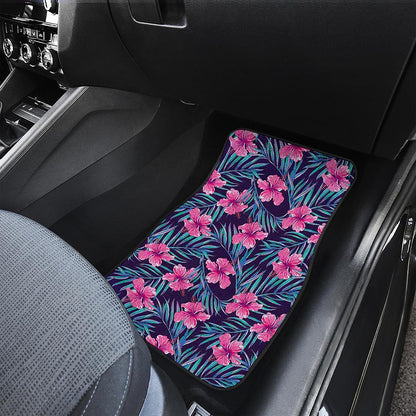 Teal Tropical Hibiscus Pattern Print Front Car Floor Mats