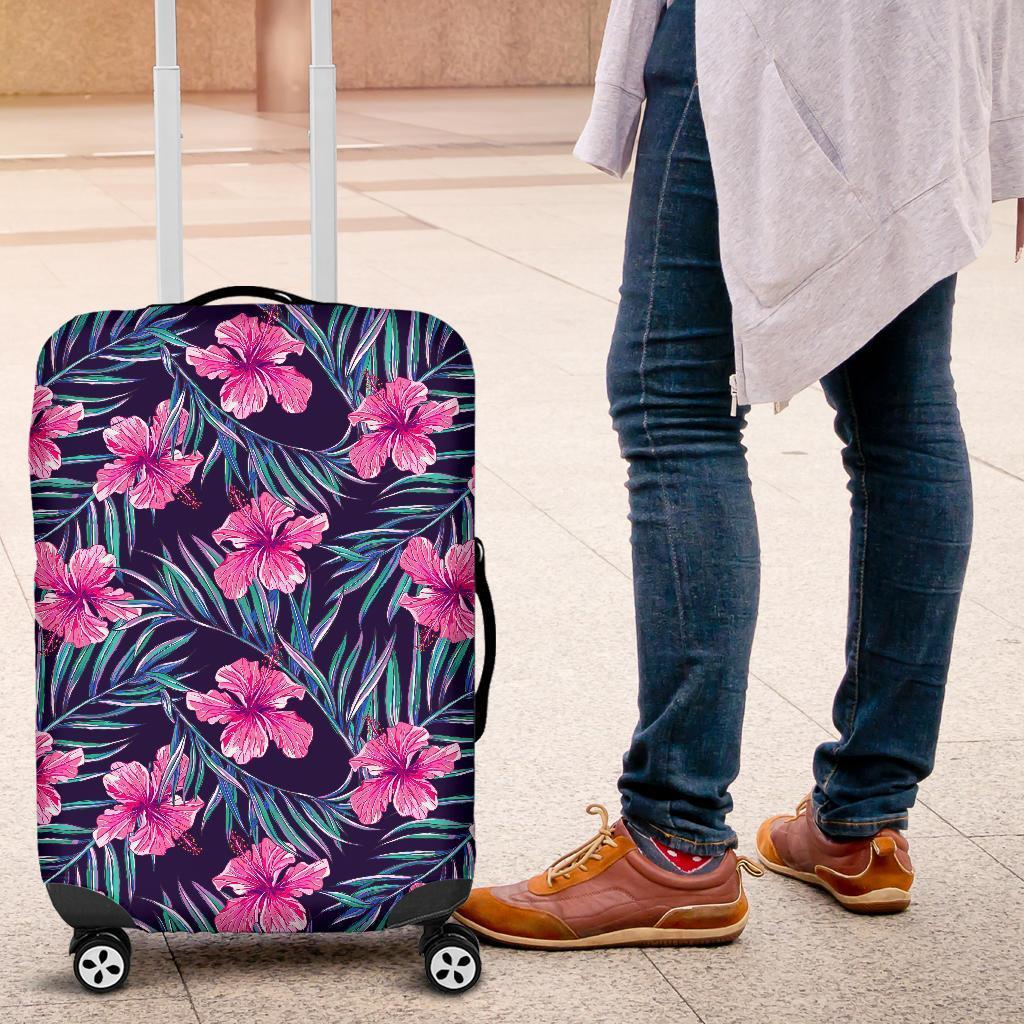 Teal Tropical Hibiscus Pattern Print Luggage Cover GearFrost