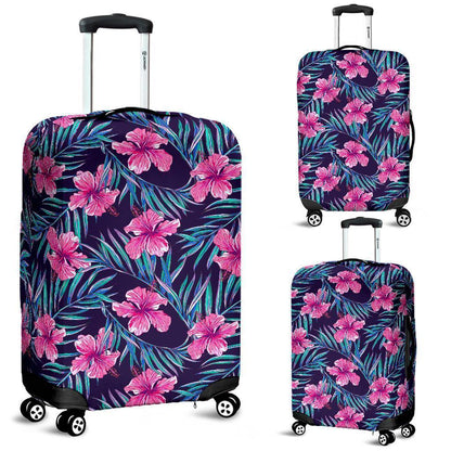Teal Tropical Hibiscus Pattern Print Luggage Cover GearFrost