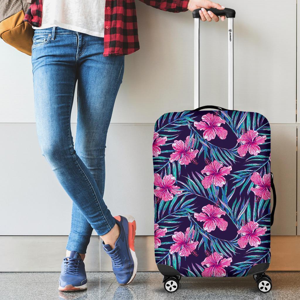 Teal Tropical Hibiscus Pattern Print Luggage Cover GearFrost