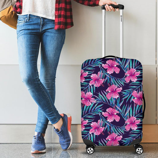 Teal Tropical Hibiscus Pattern Print Luggage Cover GearFrost