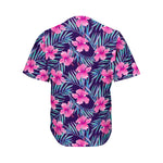 Teal Tropical Hibiscus Pattern Print Men's Baseball Jersey