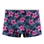 Teal Tropical Hibiscus Pattern Print Men's Boxer Briefs