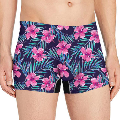 Teal Tropical Hibiscus Pattern Print Men's Boxer Briefs