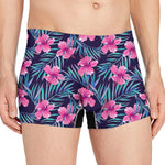 Teal Tropical Hibiscus Pattern Print Men's Boxer Briefs