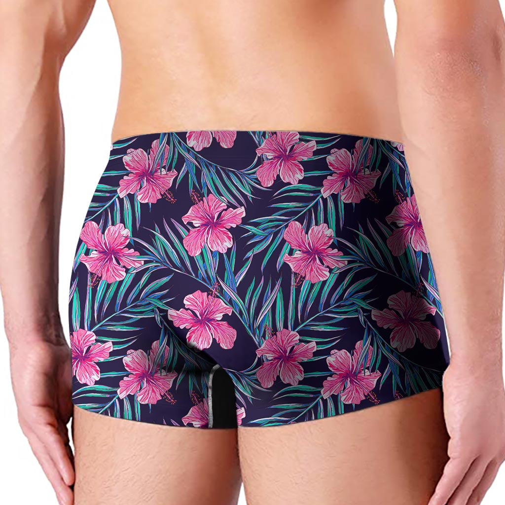 Teal Tropical Hibiscus Pattern Print Men's Boxer Briefs