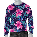 Teal Tropical Hibiscus Pattern Print Men's Crewneck Sweatshirt GearFrost