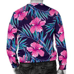 Teal Tropical Hibiscus Pattern Print Men's Crewneck Sweatshirt GearFrost