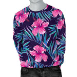 Teal Tropical Hibiscus Pattern Print Men's Crewneck Sweatshirt GearFrost