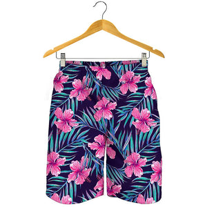 Teal Tropical Hibiscus Pattern Print Men's Shorts