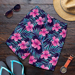 Teal Tropical Hibiscus Pattern Print Men's Shorts