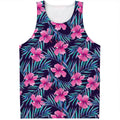 Teal Tropical Hibiscus Pattern Print Men's Tank Top