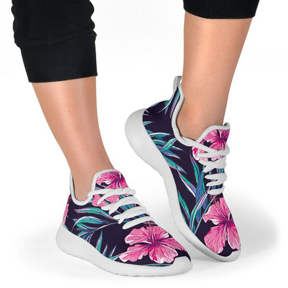 Teal Tropical Hibiscus Pattern Print Mesh Knit Shoes GearFrost